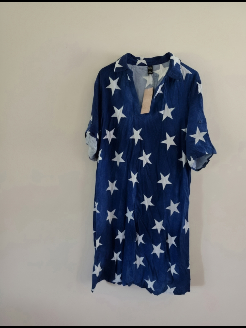 Star Print  Tunic Shirt Dress Boho Festival Blue 3X